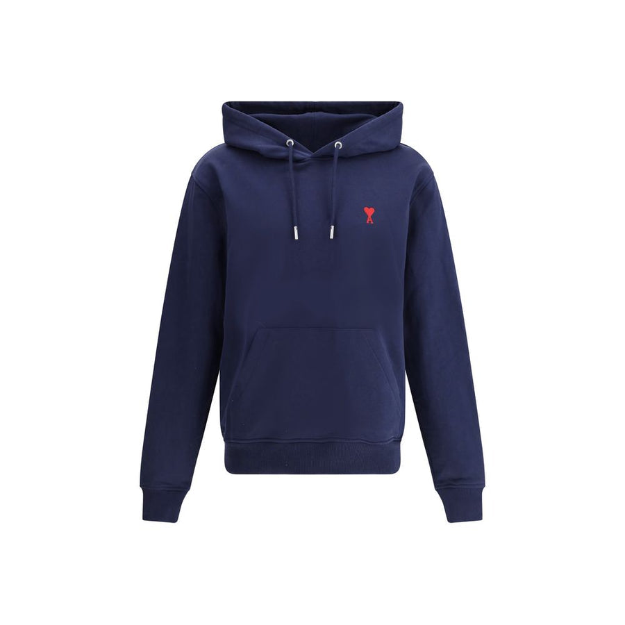 AMI Paris Logo-Embroidered Cotton Hoodie BFUSW235730_430 men's hoodie in Navy