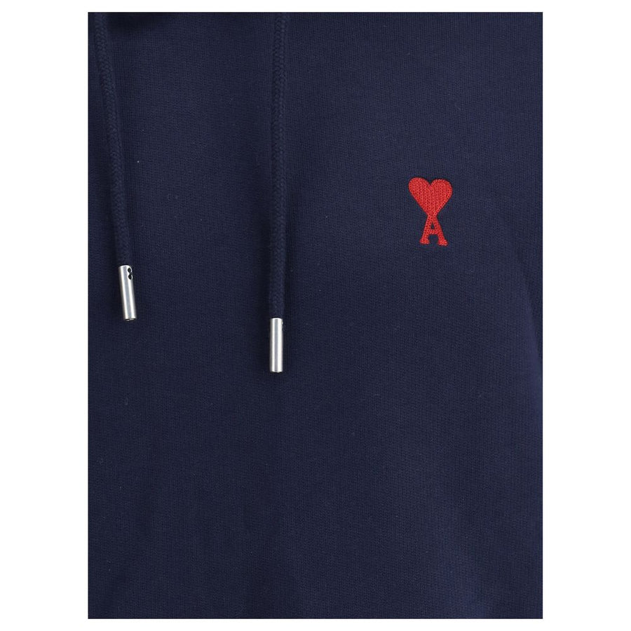 AMI Paris Logo-Embroidered Cotton Hoodie BFUSW235730_430 men's hoodie in Navy