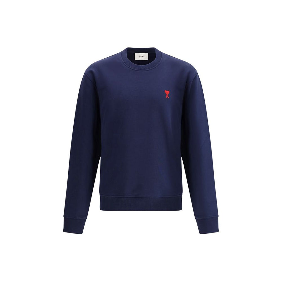 AMI Paris Logo-Embroidered Cotton Sweatshirt BFUSW035730_430 men's sweatshirt in Navy