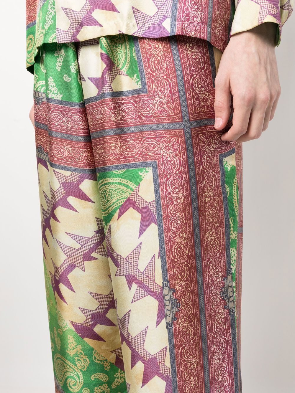 Aries Paisley-Print Silk Trousers — Green