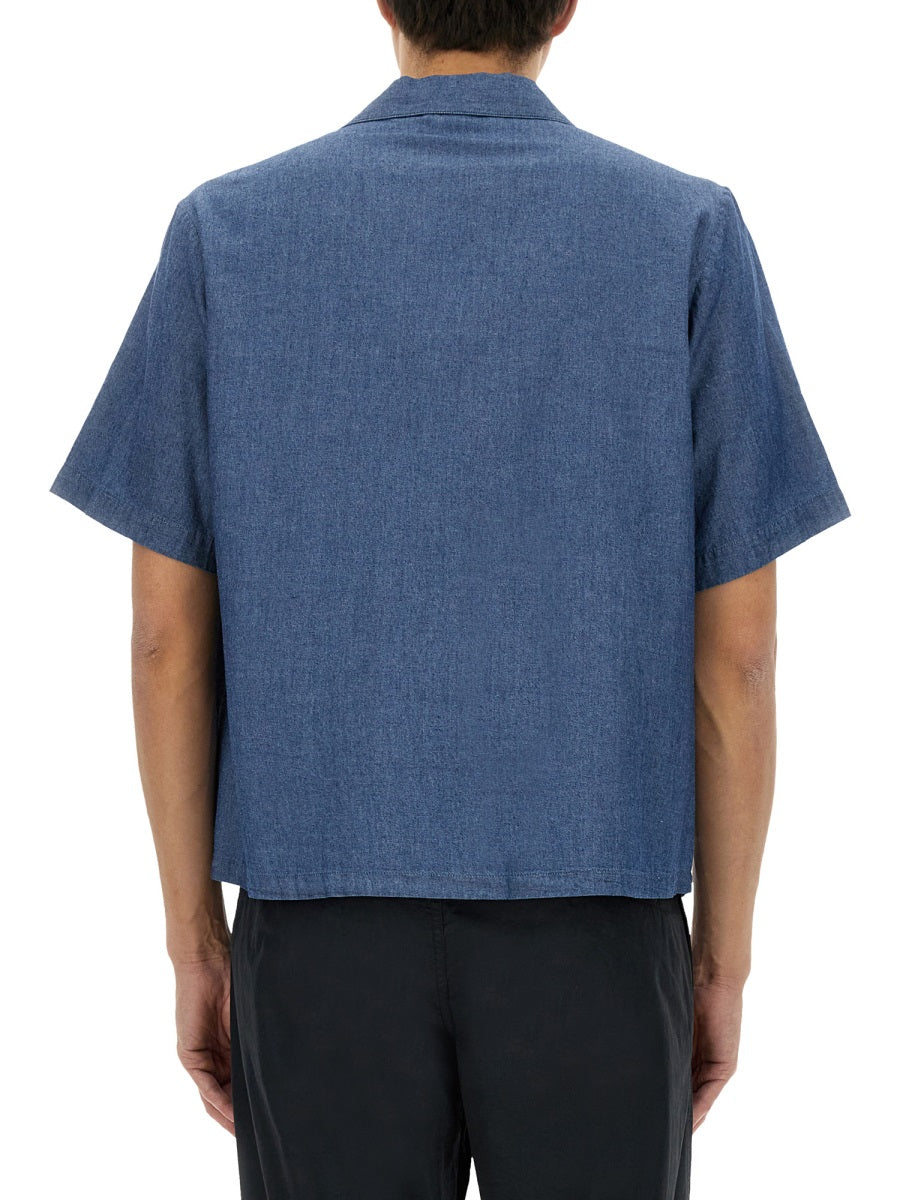 Aspesi Crew-Neck Cotton Denim Shirt — Blue