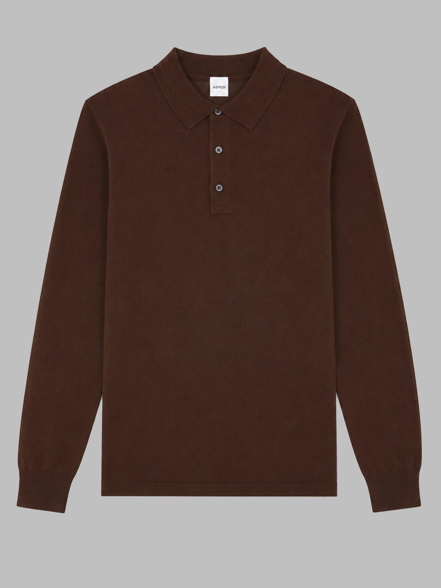 Aspesi Virgin Wool Knit Polo Shirt — Brown