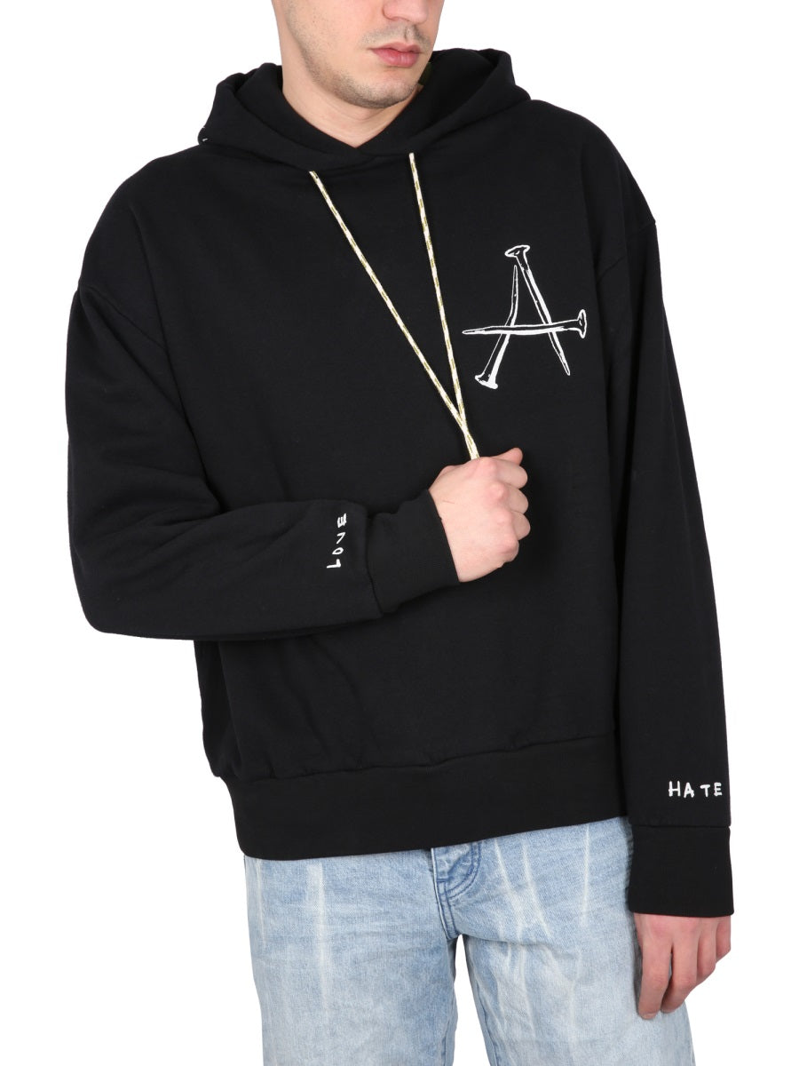 Aries Cotton Drawstring Hoodie — Black