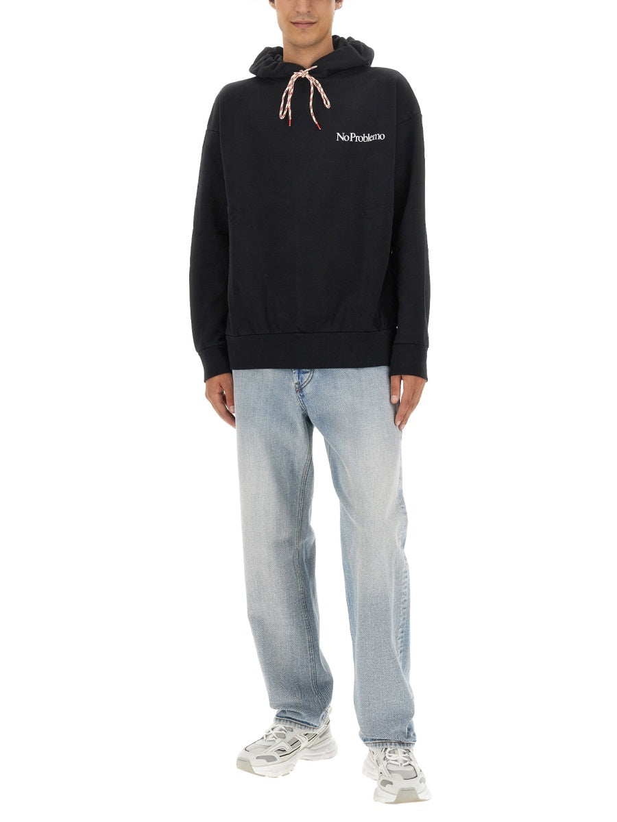 Aries Logo-Embroidered Cotton Sweatshirt — Black