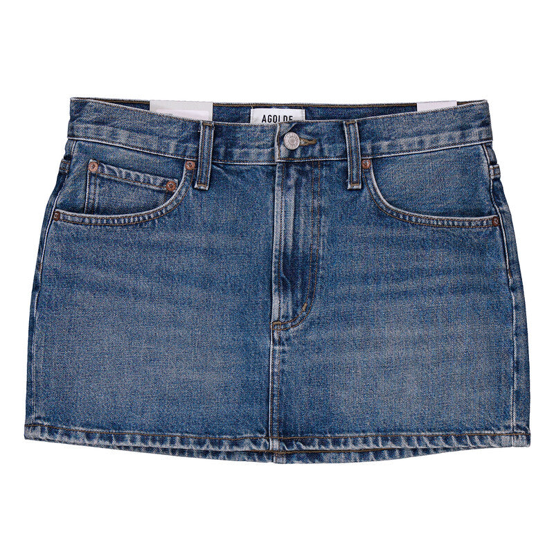 Agolde Alek Mini Denim Skirt A3061B-1206-DWELL women's skirt in Medium Marbled Indigo