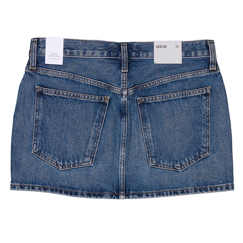 Agolde Alek Mini Denim Skirt A3061B-1206-DWELL women's skirt in Medium Marbled Indigo