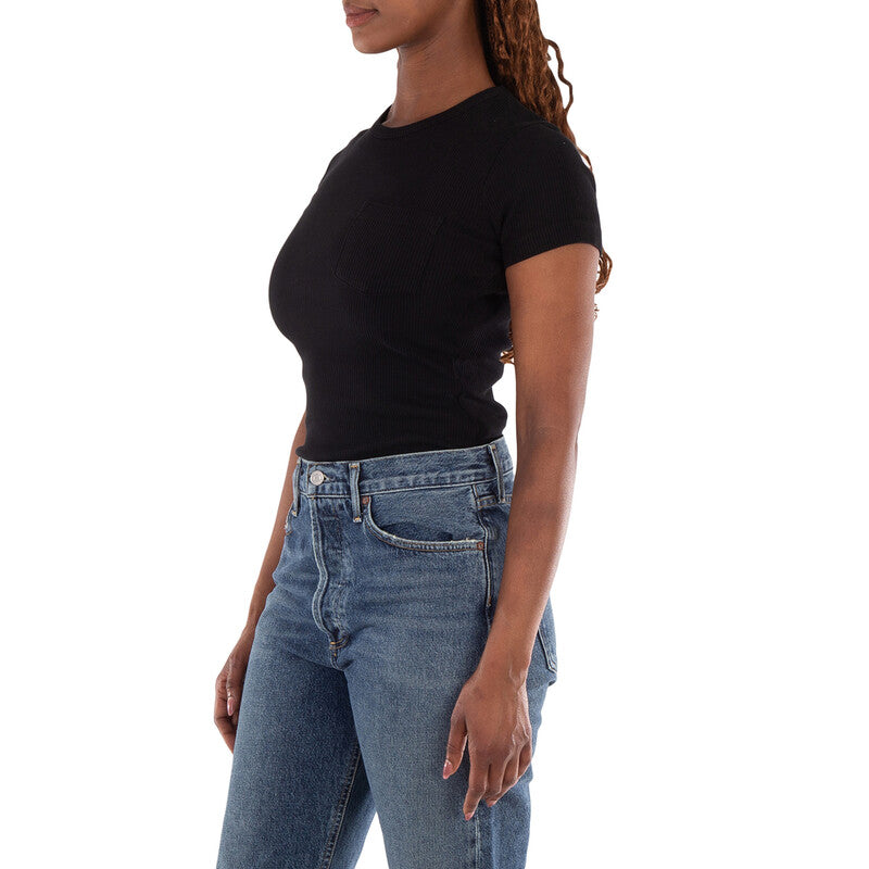 Agolde Arlo Rib Pocket Tee A7233-1260-BLACK women's tee in Black