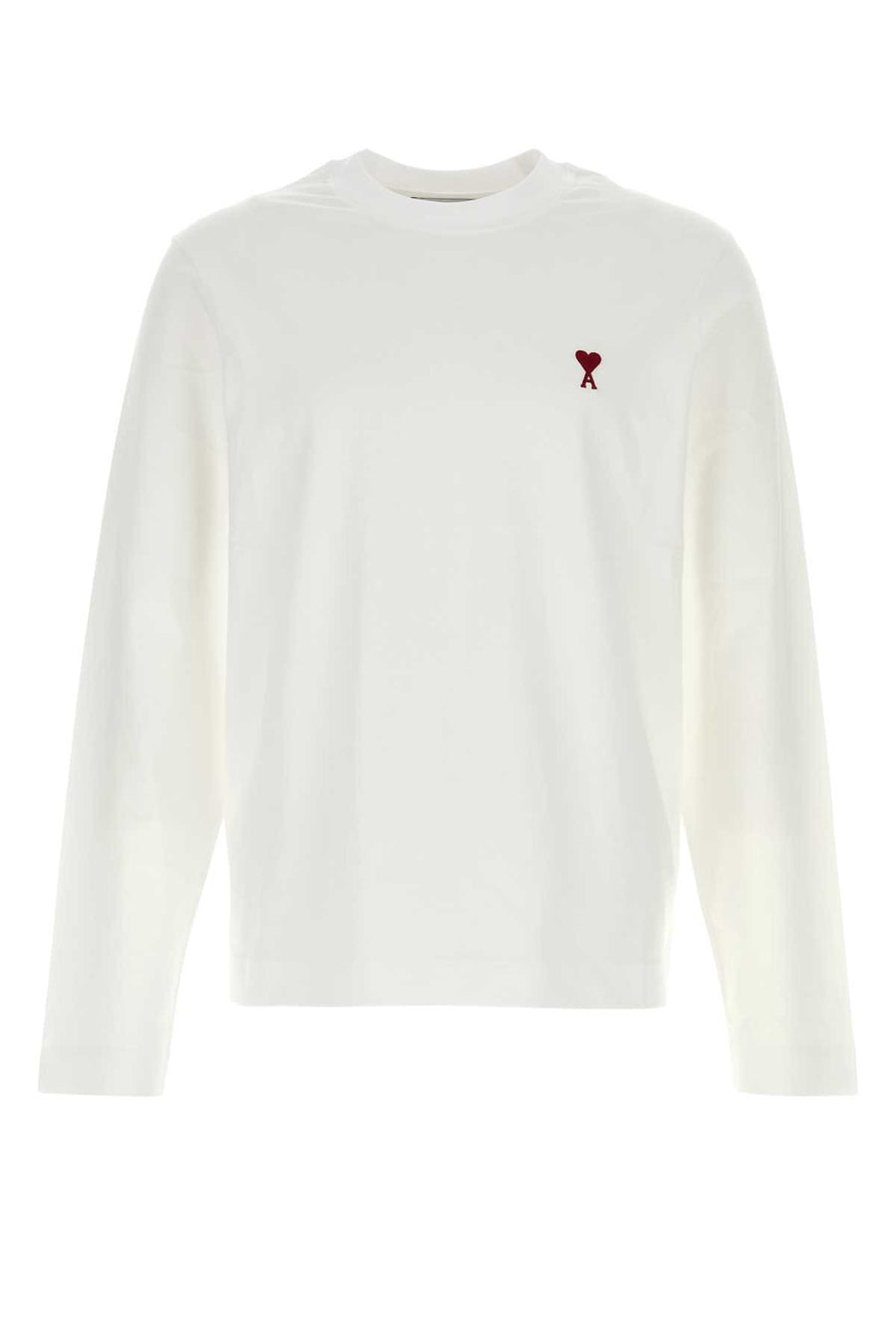 AMI Paris Logo-Embroidered Long Sleeve T-Shirt BFUTS235724-100 men's T-shirt in White