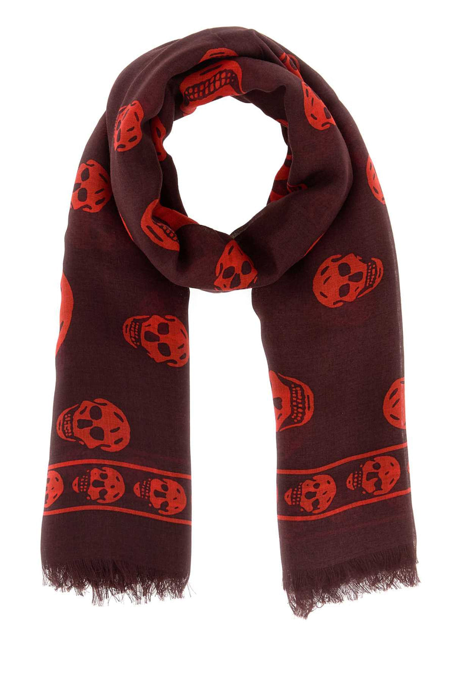 Alexander McQueen Skull Scarf 8078894943Q 6074 unisex scarf in burgundy, product photo 1