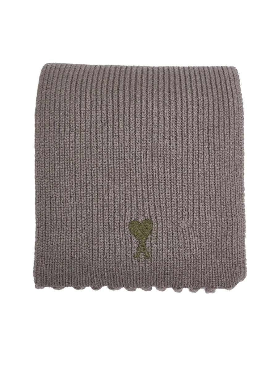 AMI Paris Logo-Embroidered Virgin Wool Scarf SPUSF419018085 men's scarf in Gray