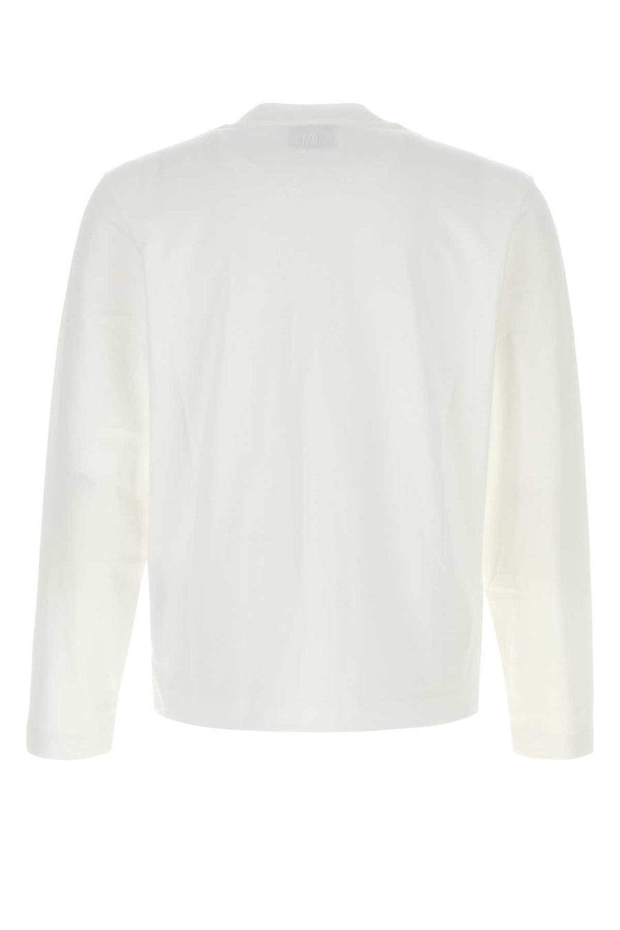 AMI Paris Logo-Embroidered Long Sleeve T-Shirt BFUTS235724-100 men's T-shirt in White