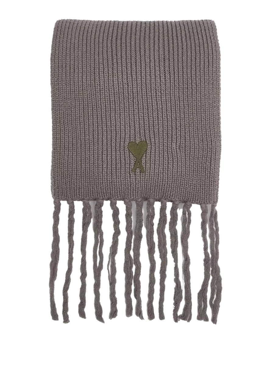 AMI Paris Logo-Embroidered Virgin Wool Scarf SPUSF419018085 men's scarf in Gray