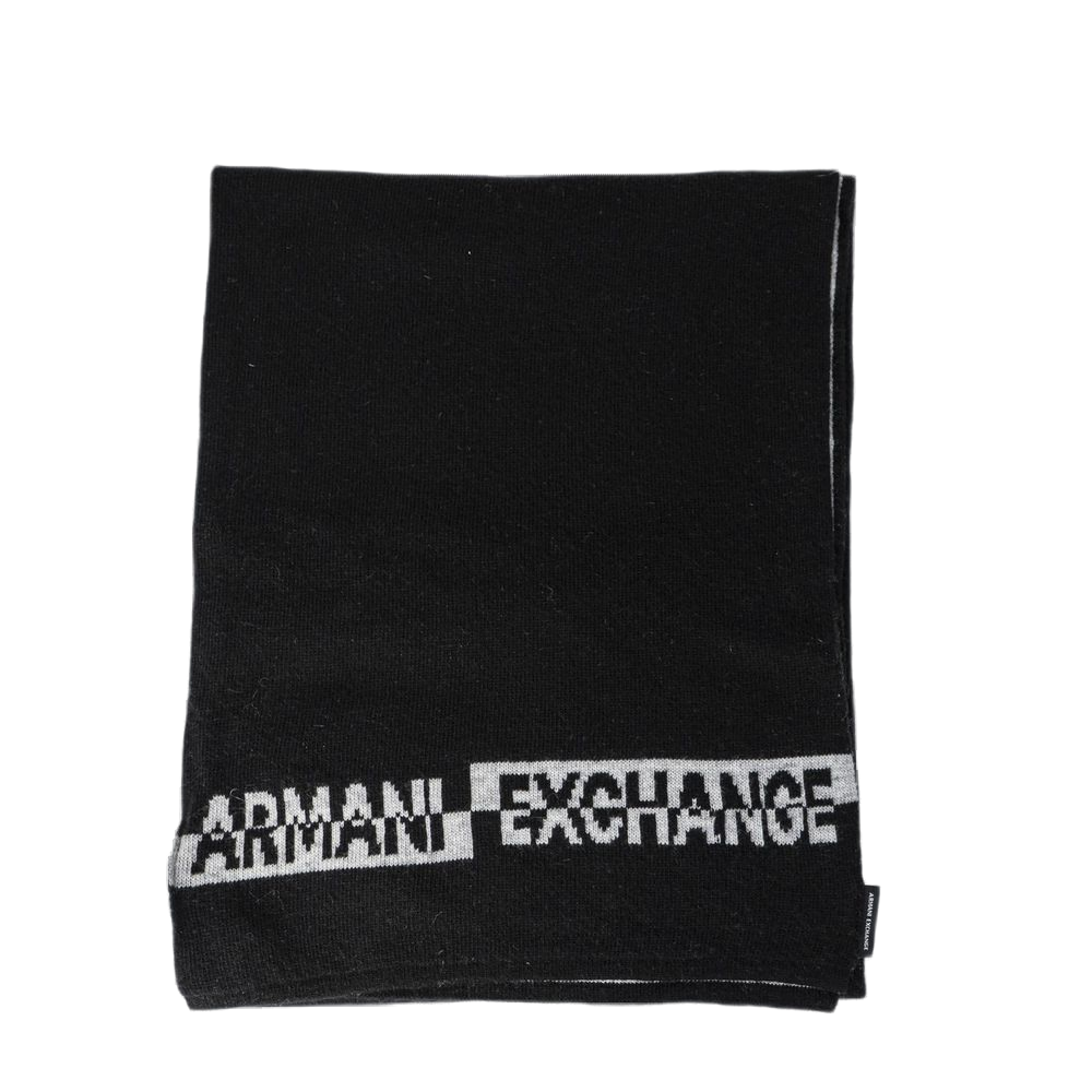 Armani Exchange Branded Knit Scarf — Black