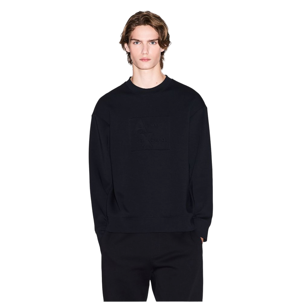 Armani Exchange Embossed Logo Crew Neck Sweatshirt — Black