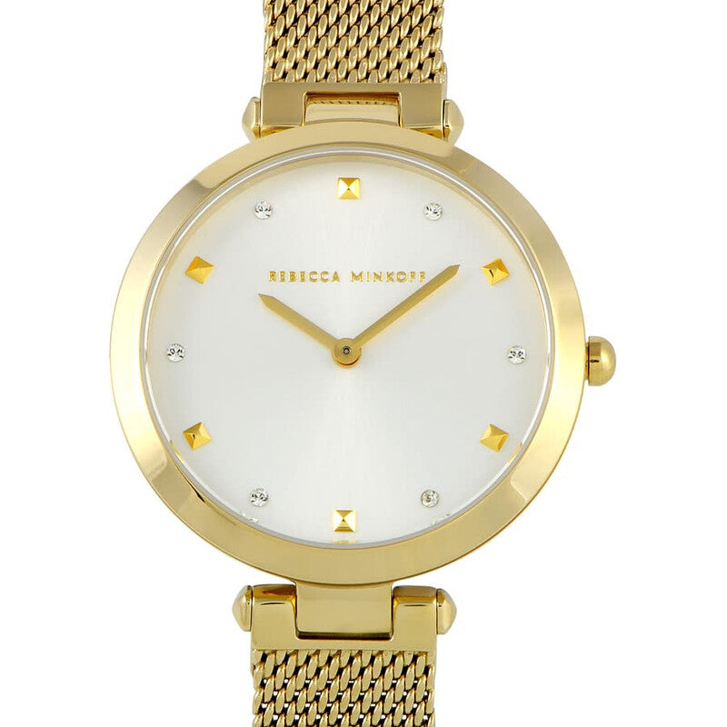 Rebecca Minkoff Nina Quartz Silver White Dial Gold-plated Mesh Ladies Watch 2200300