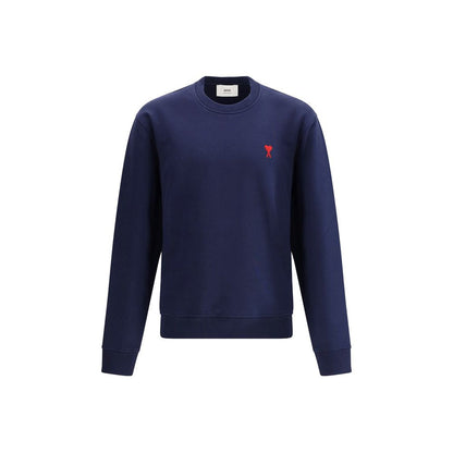 AMI Paris Logo-Embroidered Cotton Sweatshirt BFUSW035730_430 men's sweatshirt in Navy