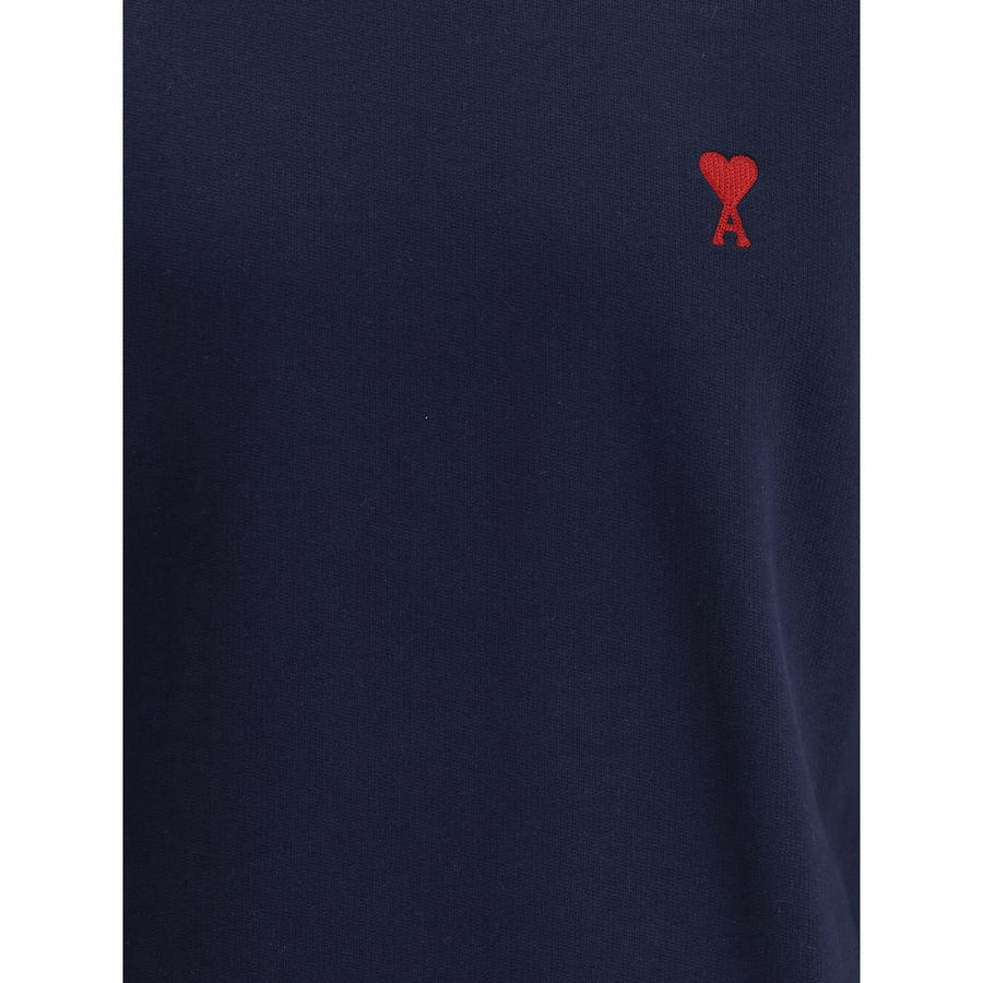 AMI Paris Logo-Embroidered Cotton Sweatshirt BFUSW035730_430 men's sweatshirt in Navy