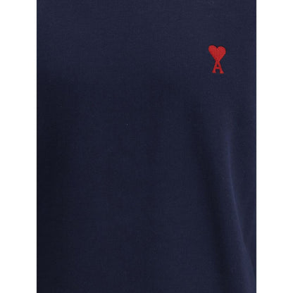 AMI Paris Logo-Embroidered Cotton Sweatshirt BFUSW035730_430 men's sweatshirt in Navy