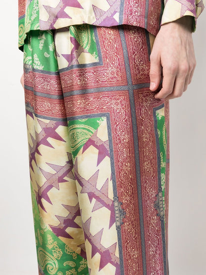 Aries Paisley-Print Silk Trousers — Green