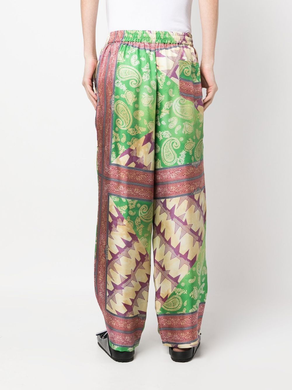 Aries Paisley-Print Silk Trousers — Green