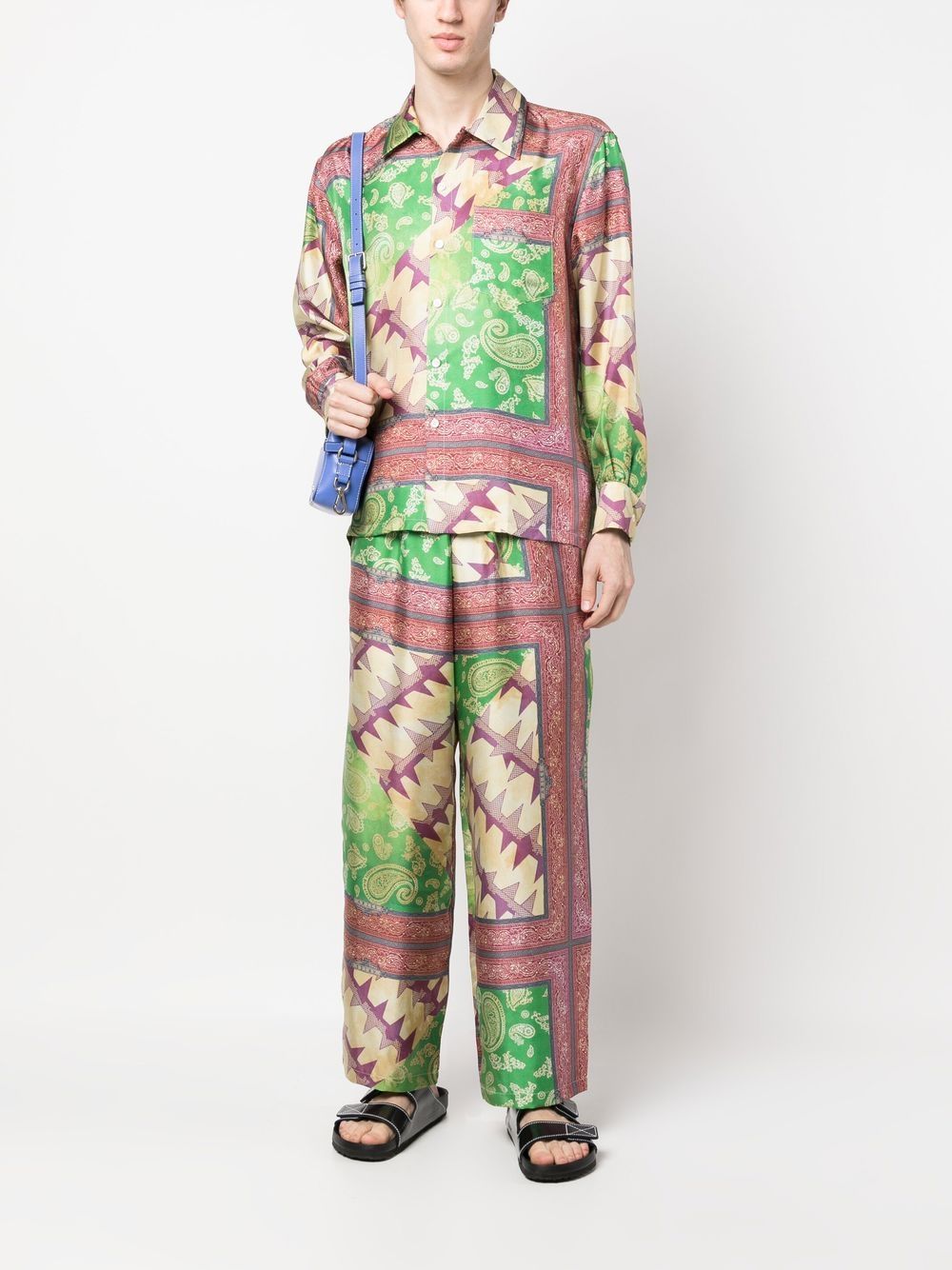 Aries Paisley-Print Silk Trousers — Green
