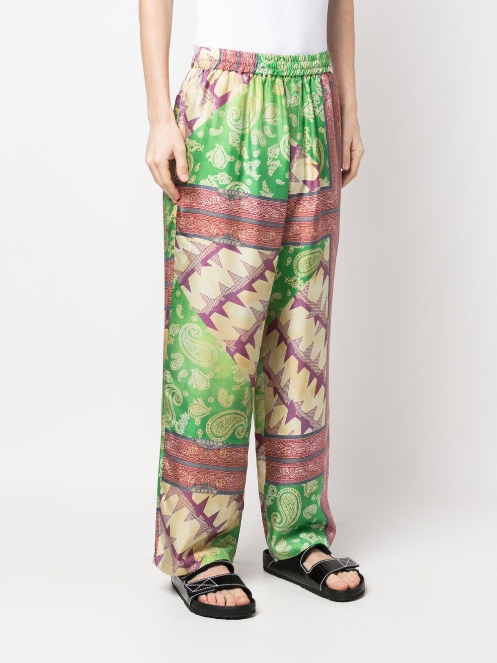 Aries Paisley-Print Silk Trousers — Green