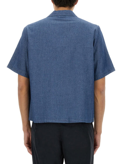 Aspesi Crew-Neck Cotton Denim Shirt — Blue