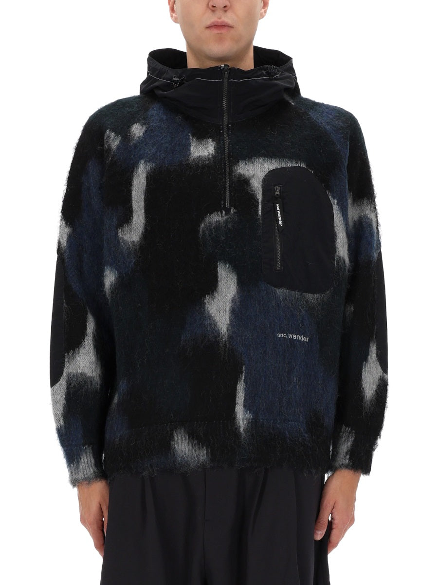 And Wander Zipper Hooded Sweater — Black