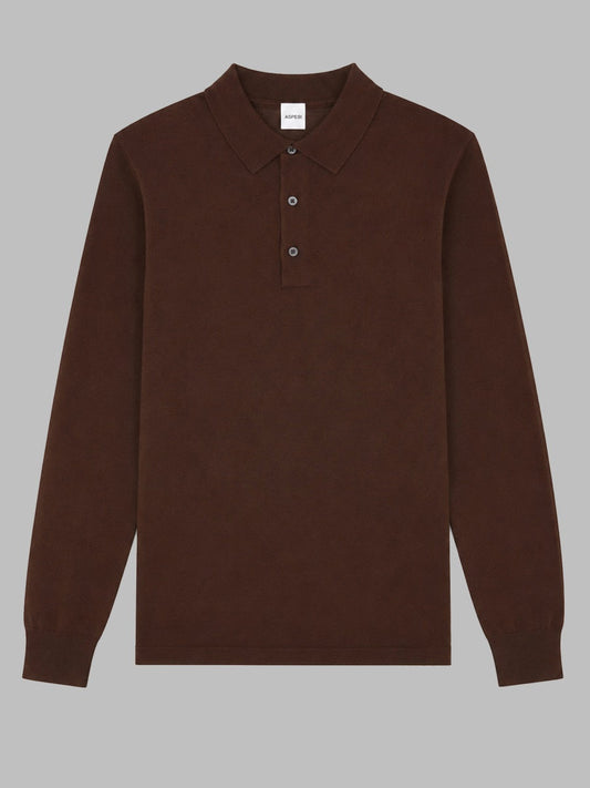 Aspesi Virgin Wool Knit Polo Shirt — Brown