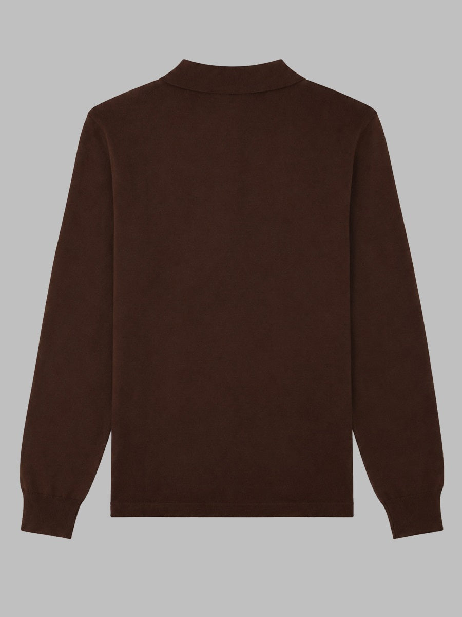 Aspesi Virgin Wool Knit Polo Shirt — Brown