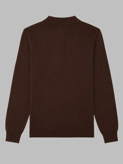 Aspesi Virgin Wool Knit Polo Shirt — Brown