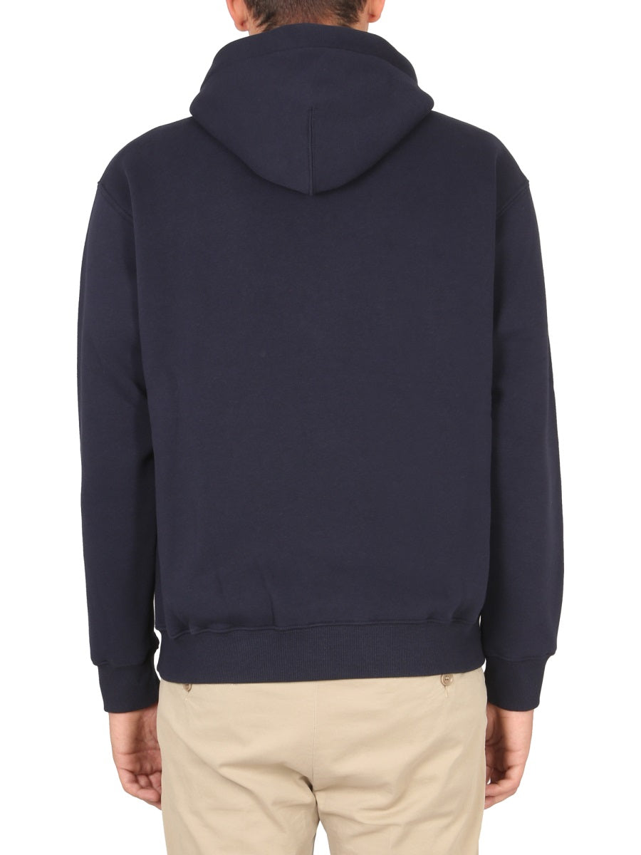 Aspesi Logo Drawstring Hood Sweatshirt — Blue