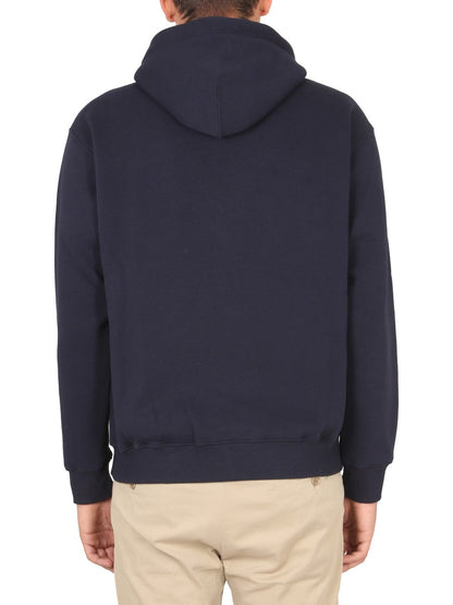 Aspesi Logo Drawstring Hood Sweatshirt — Blue