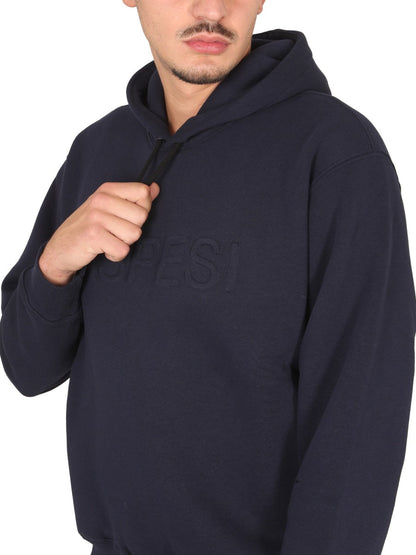 Aspesi Logo Drawstring Hood Sweatshirt — Blue