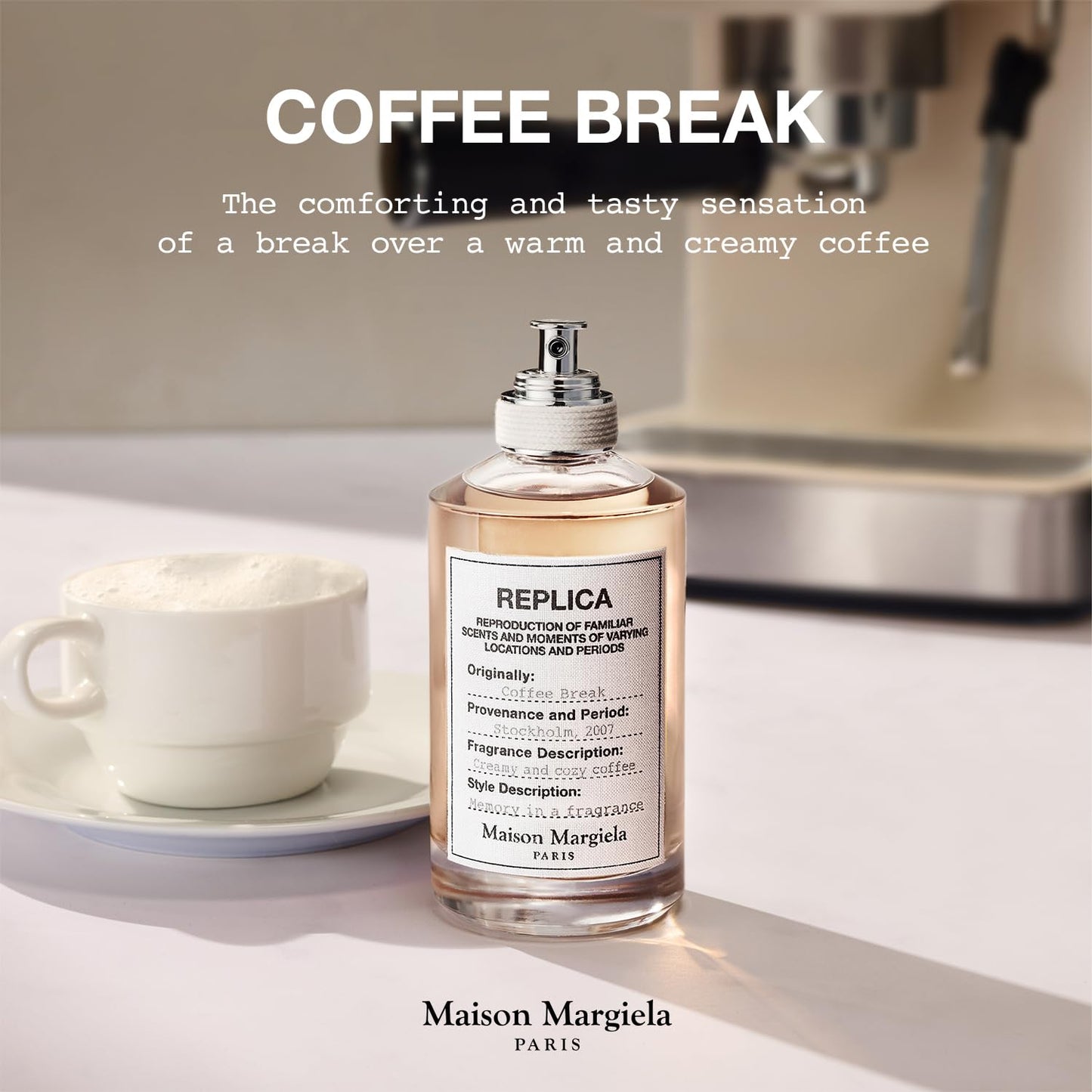 Maison Margiela Replica Coffee Break Warm Fougere Fragrance - 3.4 Fl Oz | Eau de Toilette with Arabica Beans, Milk Mousse & Lavender - Long Lasting - Vibrant Unisex Scent Perfect in Winter & Everyday