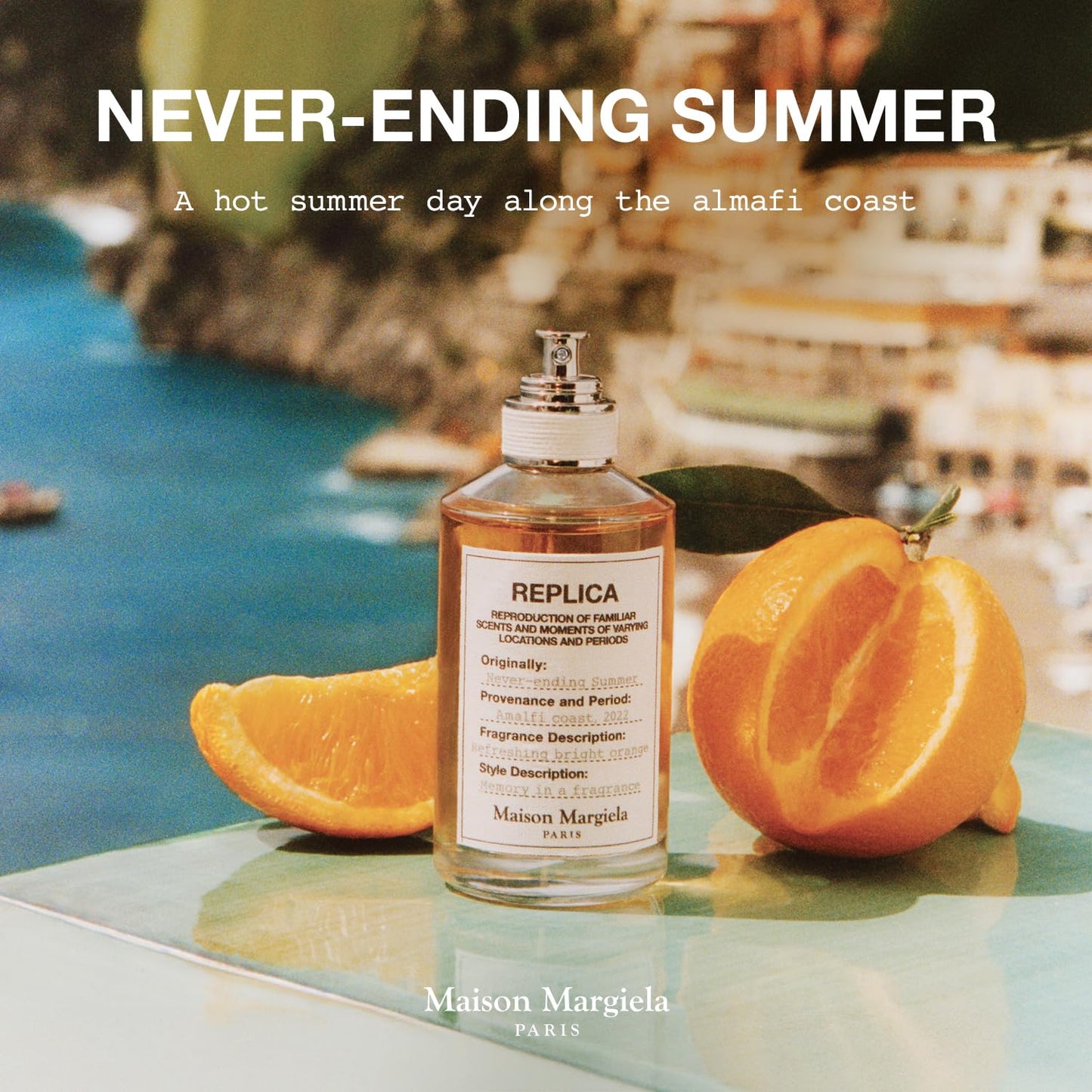 Maison Margiela Replica Never Ending Summer - Fresh Citrus Fragrance | Eau de Toilette with Italian Spritz, Bitter Orange & Vetiver - Long Lasting - Revitalizing Unisex Scent Perfect for Summer