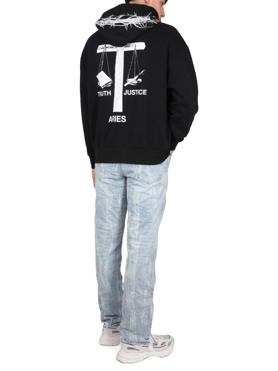 Aries Cotton Drawstring Hoodie — Black