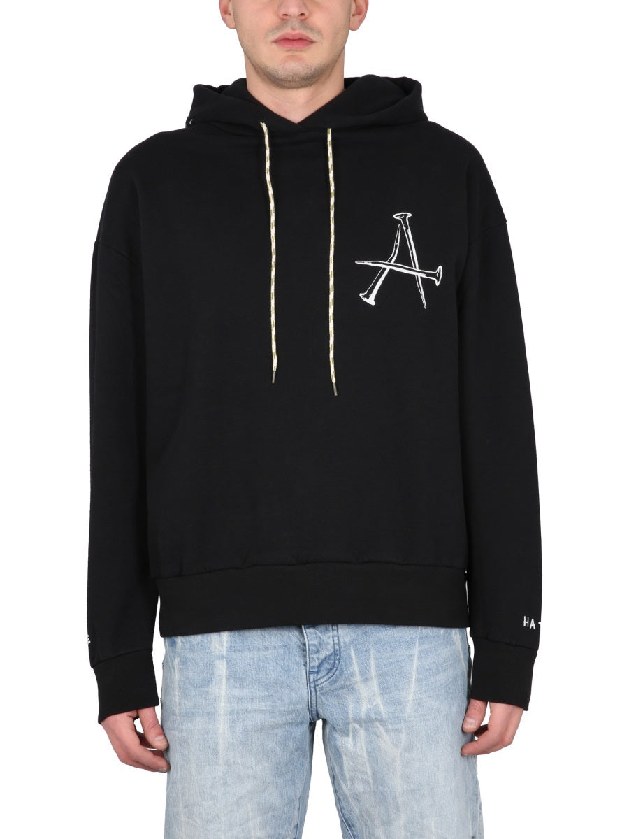 Aries Cotton Drawstring Hoodie — Black