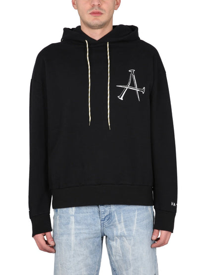 Aries Cotton Drawstring Hoodie — Black