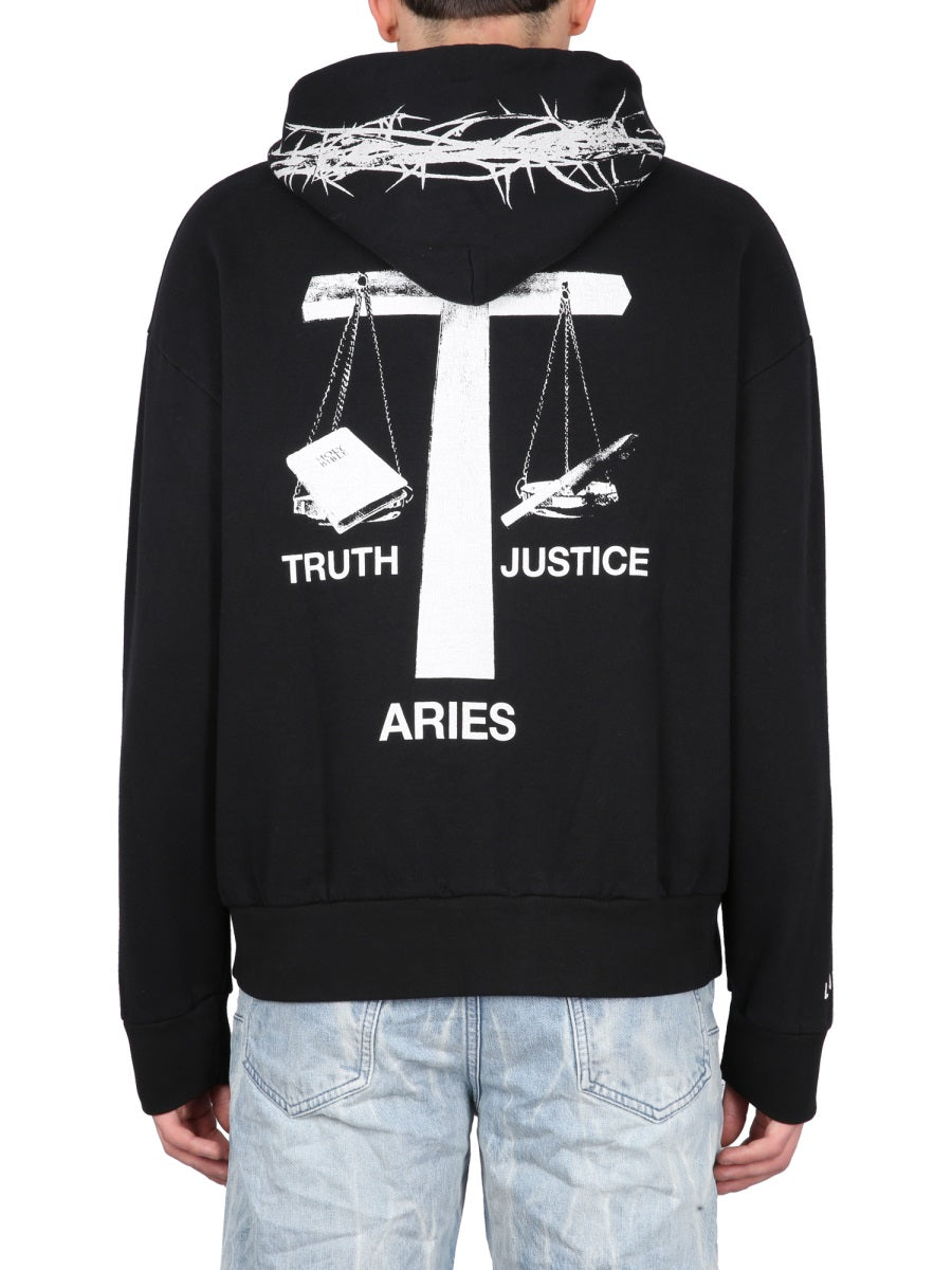 Aries Cotton Drawstring Hoodie — Black