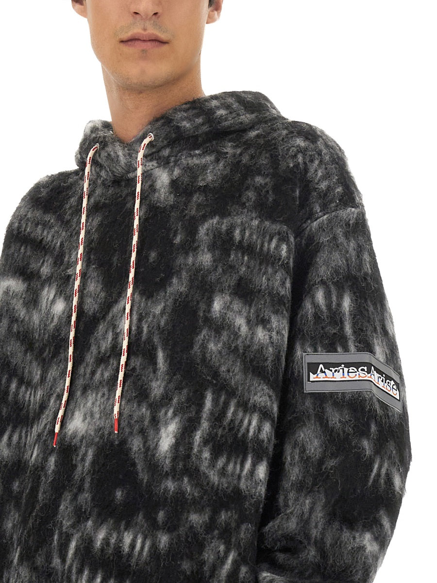 Aries Oversize Virgin Wool Blend Sweatshirt — Black