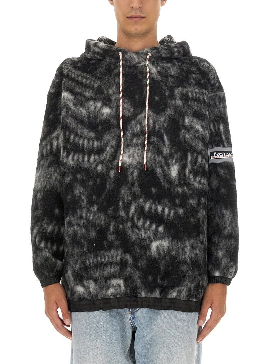 Aries Oversize Virgin Wool Blend Sweatshirt — Black