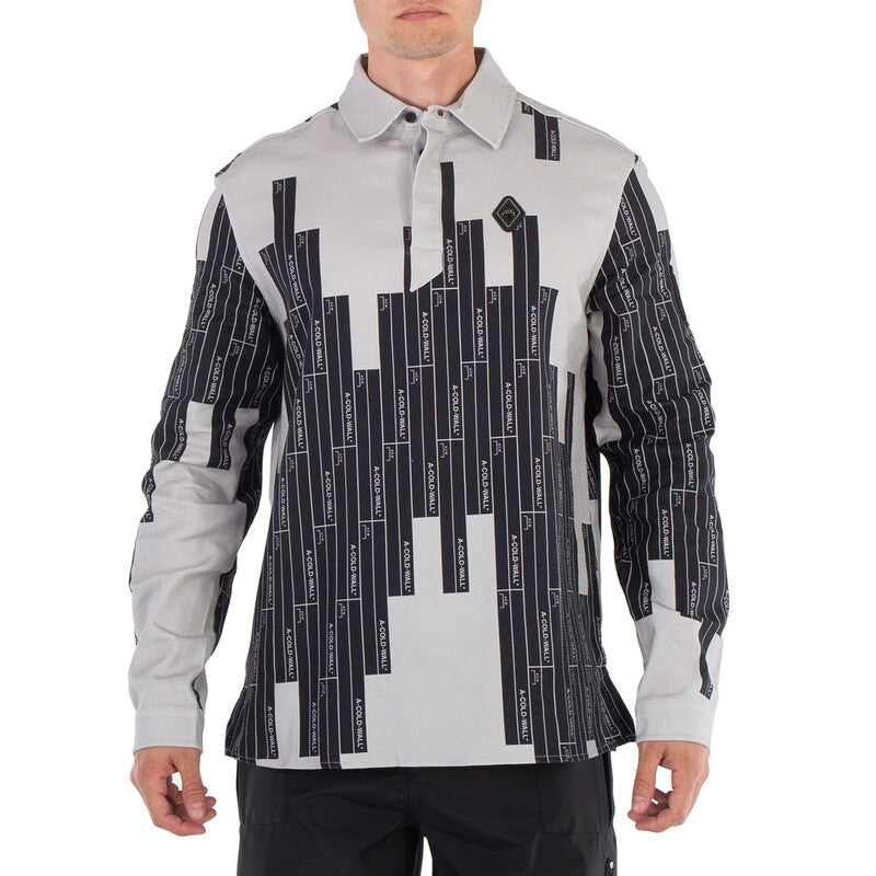 A Cold Wall Vector Monogram Long-Sleeve Cotton Polo Shirt ACWMSH110 men's polo in mid grey