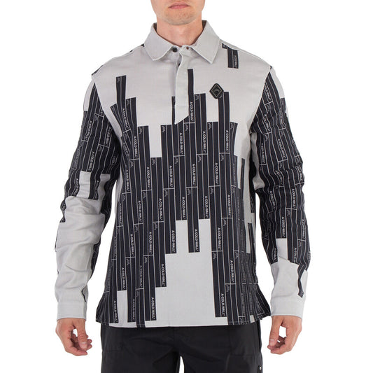 A Cold Wall Vector Monogram Long-Sleeve Cotton Polo Shirt ACWMSH110 men's polo in mid grey