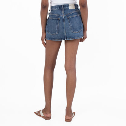 Agolde Alek Mini Denim Skirt A3061B-1206-DWELL women's skirt in Medium Marbled Indigo