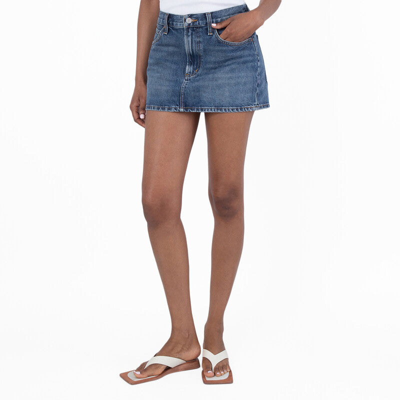 Agolde Alek Mini Denim Skirt A3061B-1206-DWELL women's skirt in Medium Marbled Indigo