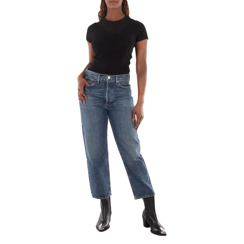 Agolde Arlo Rib Pocket Tee A7233-1260-BLACK women's tee in Black