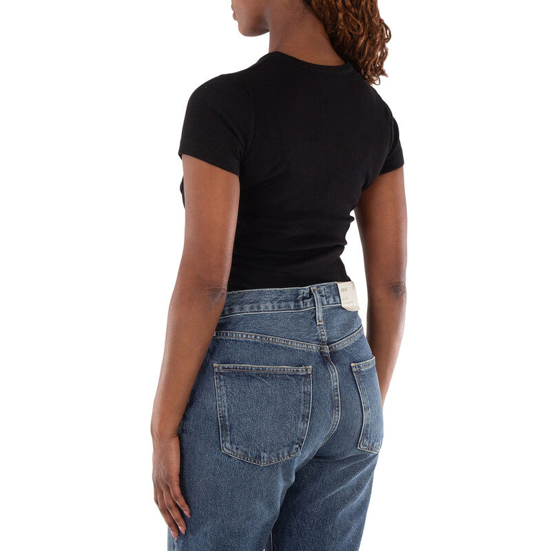 Agolde Arlo Rib Pocket Tee A7233-1260-BLACK women's tee in Black