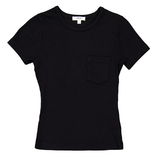 Agolde Arlo Rib Pocket Tee A7233-1260-BLACK women's tee in Black