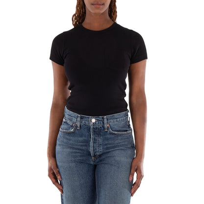 Agolde Arlo Rib Pocket Tee A7233-1260-BLACK women's tee in Black